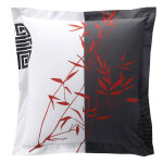 Taie d'oreiller ou traversin motifs zen bambous et idéogrammes becquet - noir Taie d'oreiller ou traversin motifs zen bambous et idéogrammes becquet - noir