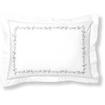 Taie d'oreiller, taie de traversin en percale de coton adele fleurs brodes et torsades - blanc