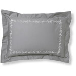 Taie d'oreiller, taie de traversin en percale de coton adele fleurs brod�es et torsades - gris