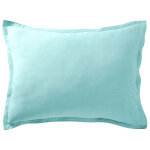Taie d'oreiller uni en lin bleu aqua