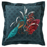 Taie d'oreiller volant motif fleurs et paons dr. magnifique - mulitcolore