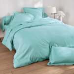 Taie de traversin en lin lav� uni laureat 45 x 185 cm bleu aqua
