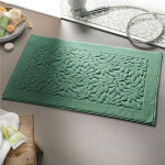 Tapis de bain en coton 800 g / m� vert motif feuillage - roselieretap