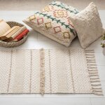 Tapis coton sable motifs frange cuivre box