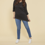 Tee - shirt asymrtrique en pointe manches longues et punaises grandes tailles femme - noir