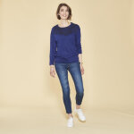 Tee - shirt bas et manches longues élastiqués dentelle imprimée femme - bleu dur en coton Tee - shirt bas et manches longues élastiqués dentelle imprimée femme - bleu dur en coton