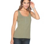 Tee - shirt  bretelles col rond  pressions femme kaki