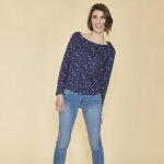 Tee - shirt carr imprim manches longues femme - bleu marine en coton