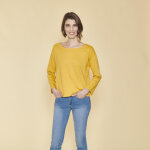 Tee - shirt carr manches longues femme - jaune moutarde en coton