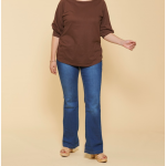 Tee - shirt col bateau manches 3 / 4 avec poignets et plis grandes tailles femme - marron en coton Tee - shirt col bateau manches 3 / 4 avec poignets et plis grandes tailles femme - marron en coton