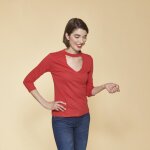 Tee - shirt col en v devant et dos manches 3 / 4 femme - rouge