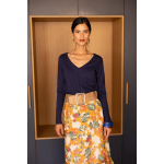 Tee - shirt en coton bio col v alba bleu marine