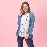 Tee - shirt effet 2 en 1 intrieur imprim manches longues grandes tailles femme - bleu ptrole