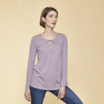 Tee - shirt vas col v avec cordon manches longues femme - parme violet en coton