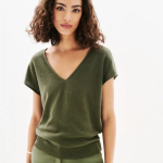 Tee - shirt femme vert kaki en coton