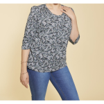Tee - shirt imprim col rond pliss manches 3 / 4 femme - imprim gris
