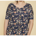 Tee - shirt imprimé manches 3 / 4 kimono femme - imprimé bleu marine Tee - shirt imprimé manches 3 / 4 kimono femme - imprimé bleu marine