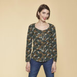Tee - shirt imprim manches longues ajustables femme - imprim kaki vert en coton
