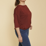 Tee - shirt maille ajoure manches 3 / 4 femme - rouge