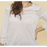 Tee - shirt manches 3 / 4 volantes et guipure grandes tailles femme - cru blanc en coton