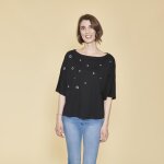Tee - shirt manches courtes oeillets devant femme - noir