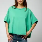 Tee shirt manches courtes vison menthe en coton blanc