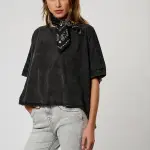 Tee shirt manches courtes vison noir en coton