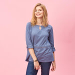 Tee - shirt manches longues ajustables dentelle et fronces femme - bleu en coton