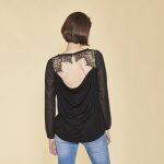 Tee - shirt manches longues dos ouvert et drapé dentelle femme - noir Tee - shirt manches longues dos ouvert et drapé dentelle femme - noir