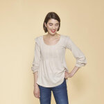 Tee - shirt manches longues lastiques et dentelle femme - sable beige en coton