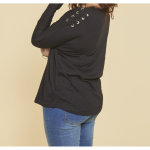 Tee - shirt manches longues kimono avec cordons entrecroiss grandes tailles femme - noir en coton