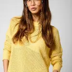 Tee shirt manches longues leore jaune en viscose Tee shirt manches longues leore jaune en viscose