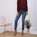 Tee - shirt manches longues volant guipure femme 3 suisses collection lie de vin en viscose