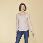 Tee - shirt pli devant et ouverture dos manches longues femme - rose en coton