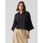 Tops blouse standard fit col chemise manches 3 / 4 court noir