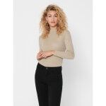 Top col haut manches longues beige en viscose
