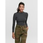 Top col haut manches longues volants gris
