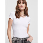 Top col rond manches courtes blanc en coton