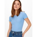 Top col rond manches courtes court bleu