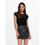 Top col rond manches courtes d�tail en dentelle noir maia