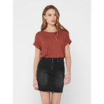 Top col rond manches courtes poignets repliés rouge en viscose Top col rond manches courtes poignets repliés rouge en viscose