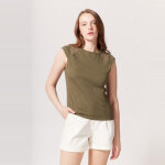 Top empicements dentelle aux manches vert en coton