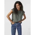 Top fermeture par bouton col carr sans manches vert en viscose tia