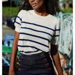 Top maille murlo ecru / marine en coton Top maille murlo ecru / marine en coton