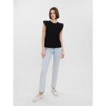 Top manches courtes avec volants - noir en coton Top manches courtes avec volants - noir en coton