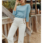 Top marjo - ciel / ecru en coton
