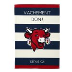 Torchon imprim en coton vache qui rit  rayures bleu 50x75cm