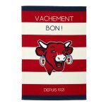 Torchon imprim en coton vache qui rit  rayures rouge 50x75cm