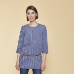 Tunique asymétrique imprimée manches 3 / 4 et ceinture femme - imprimé bleu Tunique asymétrique imprimée manches 3 / 4 et ceinture femme - imprimé bleu