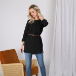 Tunique unie asymtrique manches 3 / 4 et ceinture femme - noir